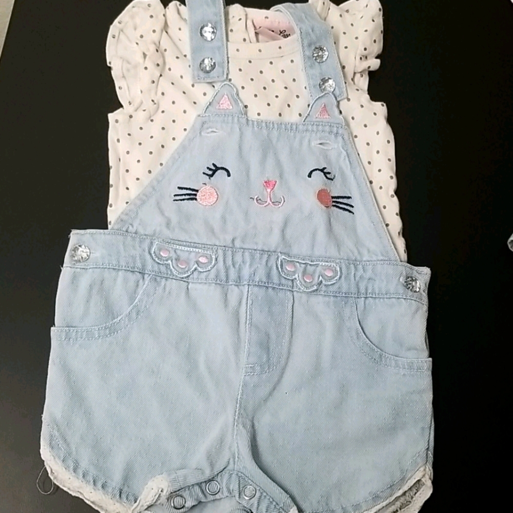 Girls denim overalls and shirt.